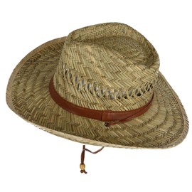 Kenny K Men's Rush Straw Lightweight Safari Hat with Chin Cord, Large, Natural