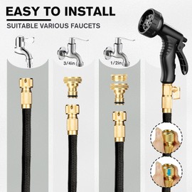 FASCINATDECO FASCINATDECO Flexibel Gartenschlauch 15m Bew?sserungsschlauch, Wasserschlauch flexibel mit 3-Fach Latexkern inkl, dehnbarer flexiSchlauch mit 1/2 zoll und 3/4 zoll Messinganschl1ssen, Garden Hose