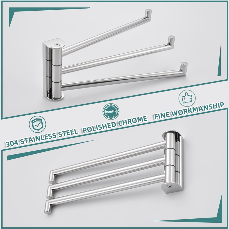 APLusee Polished Chrome Swivel Towel Bar, 304 Stainless Steel Foldable