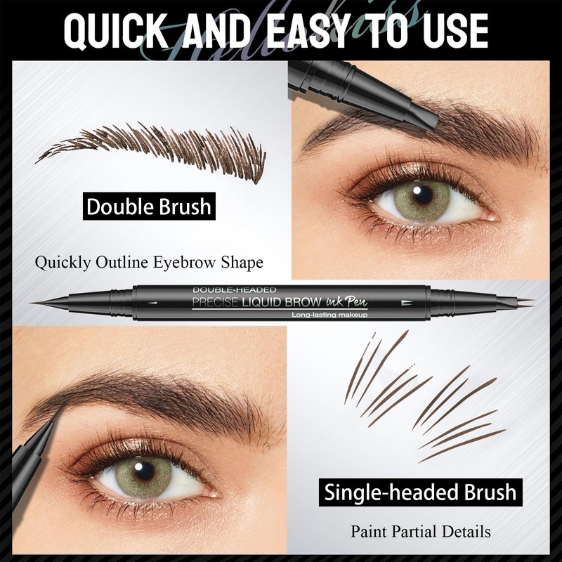 Eyebrow Pencil Dark Brown, Smudge-proof Eyebrow Pencil with 2 Fork