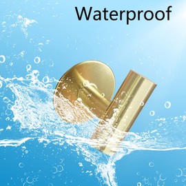 Biomoty Brushed Gold Adhesive Wall Hooks 2 Packs, Heavy Duty Sticky Towel Hooks for Bathroom Kitchen Door, Wall Mounted Stick on Hook for Coat Towels Keys Robe (Gold)