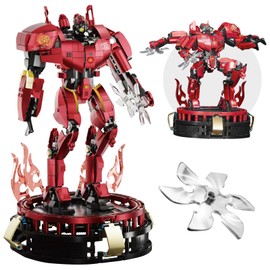 HIGH GODO Storm Mech Building Blocks Set for Adults，Red Armor Robot Model Building Kit with Weapons and Flame Shape Base, 1742 Pieces Hard Core Collectible Gifts for Movie Fans Man Boys