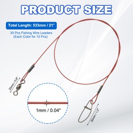 PATIKIL Fishing Wire Leader Line 125LB 21 Inch, 30Pcs Steel Heavy Saltwater Fishing Leader Line High Strength with Rolling Swivel and Snap, Black/Red/Green