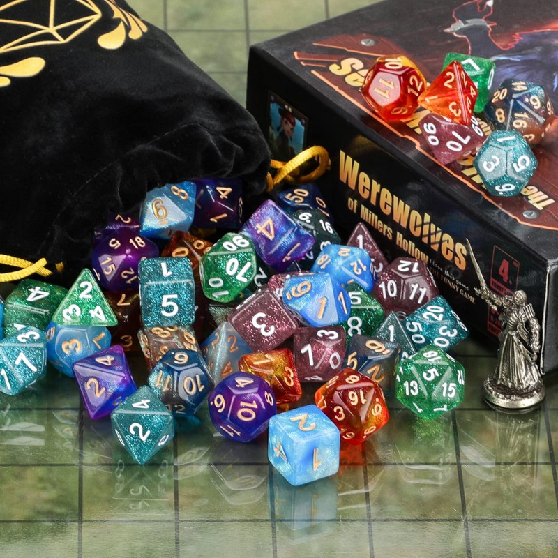 Polyhedral Dice, Coyeekn 7 x 7 Sets (49 Pieces) Polyhedral