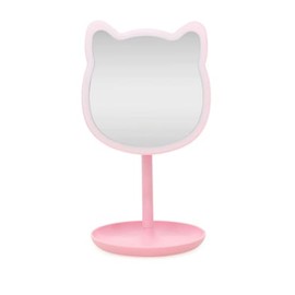 Pink Puurrfect Mirror Gifts, Cute Cat Ears Shape Mirrors Makeup with LED Lights Touch Control Smart Touch.