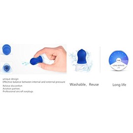 Tapones reductores de presión para los oídos con reducción de ruido, accesorio de viaje, tapones de silicona para los oídos de vuelo, 2 pares (azul + 