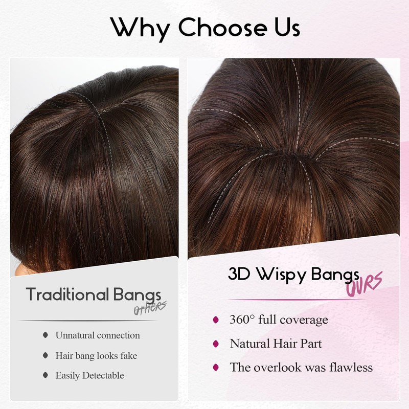 EMMOR Clip in Bangs, 100% Human Hair Bangs with 3