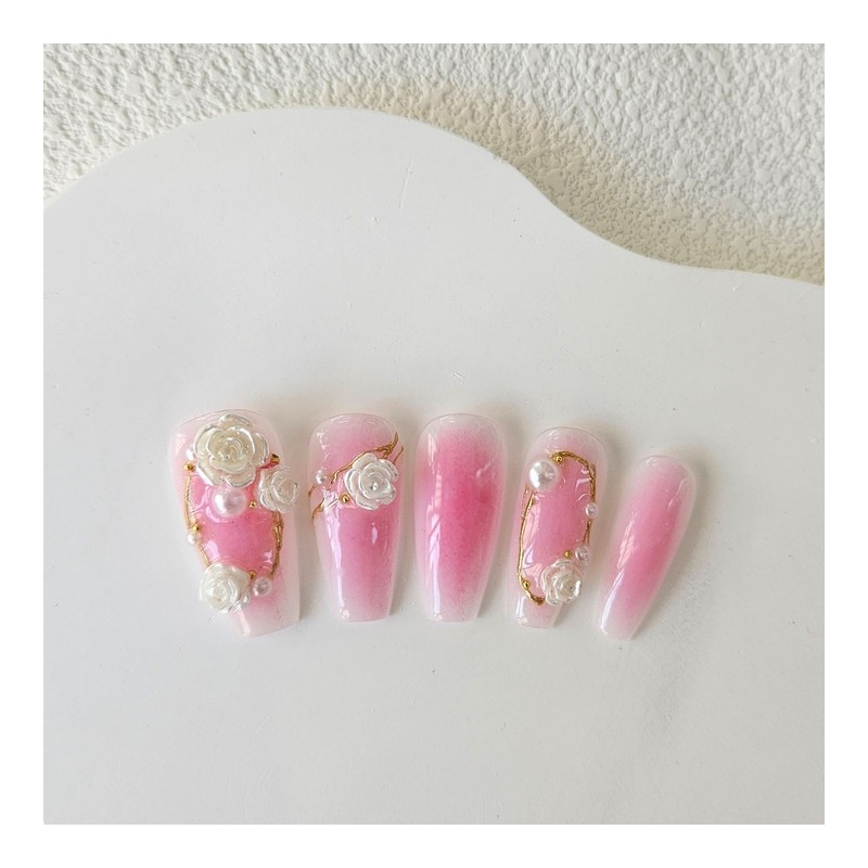 Antique Rose Wall Handmade Nail Tips - Square / 앤틱