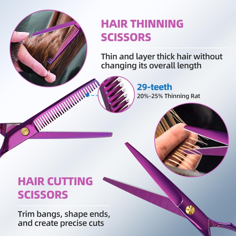 ETHTXE 9Pcs Professional Hair Scissors Set, Stainless Steel Barber Supplies