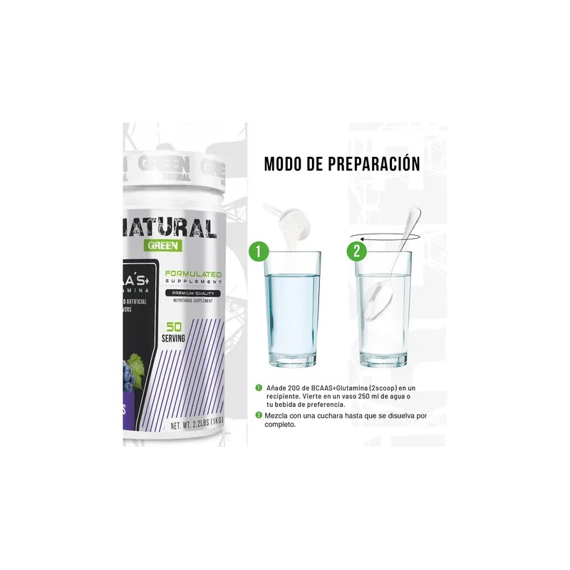 Aminoácidos Bcaas + Glutamina Green 1kg Sabores