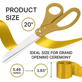 Gold Grand Opening Ceremony Kit – 20 Inch Giant Scissors with Ribbon for Inaugurations and Ceremonies Gold Scissors 20'' for Ribbon Cutting Grand Opening and Scissor for Special Event