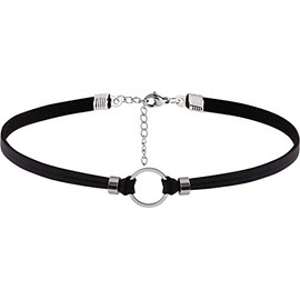Sacina Goth Hippie O Ring Choker, Black Faux Leather Choker, Black Choker Necklace, Boho Gothic Choker, Halloween Christmas New Year Jewelry Gift For 