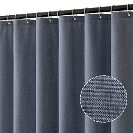 MIULEE Linen Textured Shower Curtain, 120 x 200 cm, Blue, Heavy Hotel Luxury Polyester Waterproof Shower Curtains, Anti-Mould, Washable Fabric Bath Curtain for Bathroom with 8 Rings