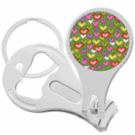 Hearts on Green Nail Clippers Plus Bottle Opener Keychain