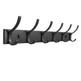 HOMHII Coat Rack Wall Mount, Heavy Duty Wall Coat Hanger with 6 Coat Hooks for Entryway, Bedroom, Closet, Hanging Hats, Bags, Purses Jacket (Black)