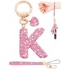 Pink Bling Initial Keychain for Women Girls,Sparkly K Letter Key