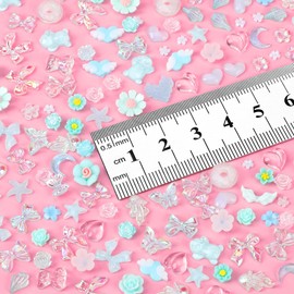 COOSLIM 150 Pieces 3D Resin Butterfly Bear Nail Charms, Rose Flower Peach Bow Deer Snake Wings Donut Nail Art Rhinestones Pearls for DIY Nail Art Decoration Making Craft (Blue) 1