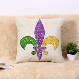Awowee Flax Throw Pillow Cover Gras Beautiful Fleur De Lis Shimmer Mardi Blank Brocade 20x20 Inches Pillowcase Home Decor Square Cotton Linen Pillow Case Cushion Cover