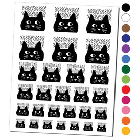 Mischievous Cat Peering Temporary Tattoo Water Resistant Fake Body Art Set Collection - Black (One Sheet)