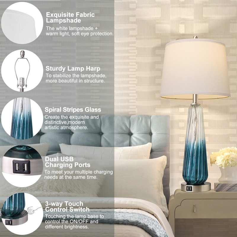 Table Lamps for Living Room with Touch Control, 3-Way Dimmable