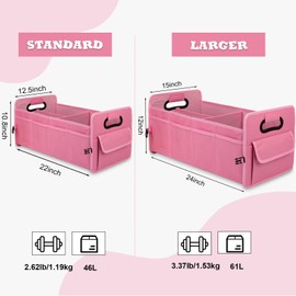 JiatuA Car Trunk Organizer, Car Organizers and Storage Collapsible Multi Compartment Container Box, Adjustable Car Accessories for SUV Sedan Truck, Large Size, Pink
