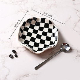 Koythin Ceramic Spoon Rest for Stove Top, Kitchen Counter, Heat-Resistant Utensil Holder, Cute Decorative Checkerboard Spoon Rest Dish for Cooking, Coffee Bar, and Countertop Decor (Black)