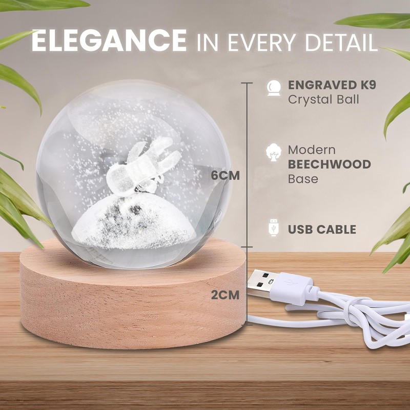 CUQOO 6cm 3D Astronaut Crystal Ball Night Light - LED