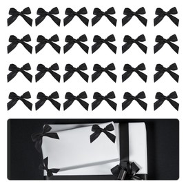 24 Pcs Black Bow, Black Bows for Gift Wrapping Silk Satin Black Ribbon for Gift Wrapping Black Ribbon Thin Craft Bows