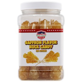 Saffron Flavor Rock Candy on Sticks (30 Count, 20 oz) – Premium Crystalized Candy Sticks for Tea, Coffee, and Desserts