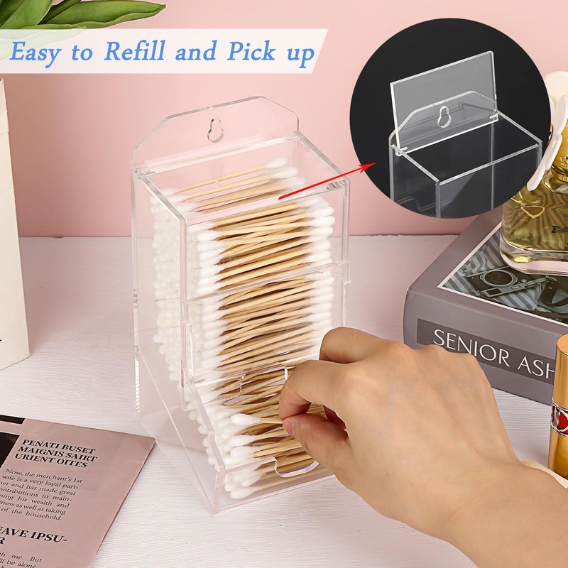Hipiwe Clear Qtip Dispenser Wall Mount Acrylic Q Tip Holder