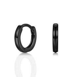 Small Black Earrings, 925 Sterling Silver Post Lightweight Sleeper Hoop Earring for Women Men Gifts Diameter 8mm Thickness 2mm