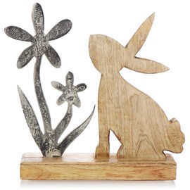 com-four® Decorative Bunny For Easter decoration, Easter Bunny Made of Metal or Wood, Decorative Rabbit On Base Or In Frame