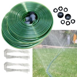 SECBULK 100 FT （50FT*2 Flat Sprinkler Hose for Lawn Watering Garden Soaker Hose with Holes, Heavy Duty Lightweight No-Kink Water Hose with Stakes, Irrigation Hose, Great Fun for Kids and Dog