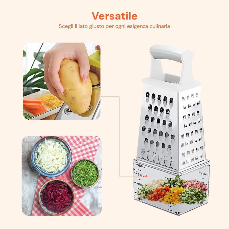 Wintem Stainless Steel 4 Sided Cheese Grater with Handy Dosing