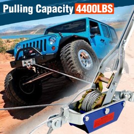 Come Along Winch - 4400 lbs/2T Pulling Capacity,12ft Steel Cable,2 Hooks,Dual Gear Power Puller,Automotive Hoist Cable Puller for Vehicle Rescue,Construction,Farm，Cable Winch Puller with Free Gloves