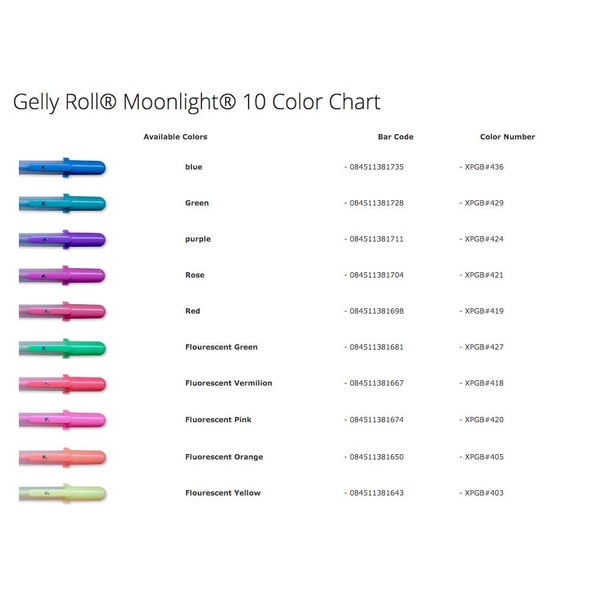 Sakura Gelly Roll pen Moonlight colour with 2 white gel, 12 pen set