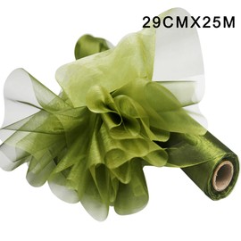 Time to Sparkle 29cm x 25M Organza Roll Transparent Decorative Roll Used for Wedding Decoration Party Decoration Supplies Chair Cover Gift Wrapping Olive Green