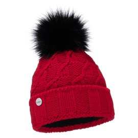 ELIMELI 17528 Women's Winter Hat Warm Knitted Hat with Bobble Slouch Knitted Beanie Women's Bobble Hat for Winter Made in EU Choice of Colours, red