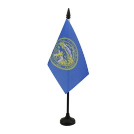Nebraska Table Flag 4'' x 6'' - US state of Nebraska Desk Flag 15 x 10 cm - Black plastic stick and base - AZ FLAG