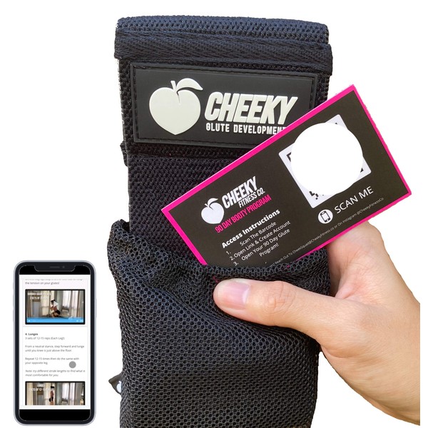 The Cheeky Booty Band with 90 Day Glute Program - Non Slip Fabric Glute Circle with Heavy Resistance for Hip and Butt Fitness Training