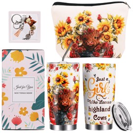 TAOVEEK 3 Pcs Highland Cow Gifts for Women, 20oz Highland Cow Tumbler Cup, Highland Cow Cosmetic Bag Keychain Gifts for Highland Cow Lovers Women Mom Sister