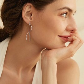 925 Sterling Silver Threader Earrings for Women Earring Chain Pull Through Earrings Gold Threader Earrings for Women Sterling Silver
