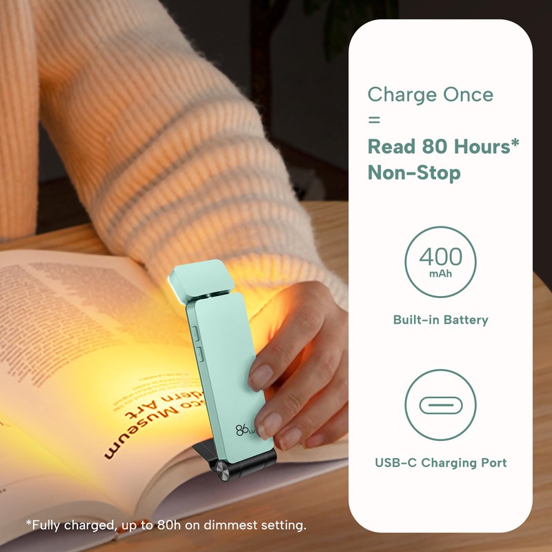 86lux Book Light, Rechargeable Reading Lights for Books in Bed,