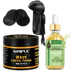Natural Wave Pomade for Men Strong Hold, Easy Wash 360 Wave Training Hair Cream, Waves Grease for Men Promotes Layered Waves, Moisture, Control and Silky Shine with Rosemary Oil for Hair Growt Set