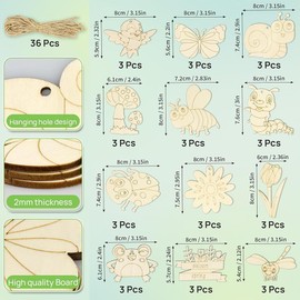Valicaer Wooden Crafts Kids DIY Set,36 Pcs Blank Wood Ornaments, Butterfly, Dragonfly,Ocean, Snail & Flower Shapes for Kids’ Craft Projects and Home Decoration (Forest)