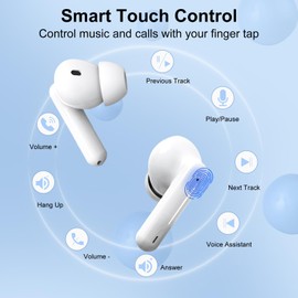 mempedont Wireless Earbuds, Bluetooth Earbuds, 45H Playback LED Power Display Earphones, Waterproof in-Ear Earbuds with Advanced Noise Cancelling, Low Latency Fast Charge - iOS, Android