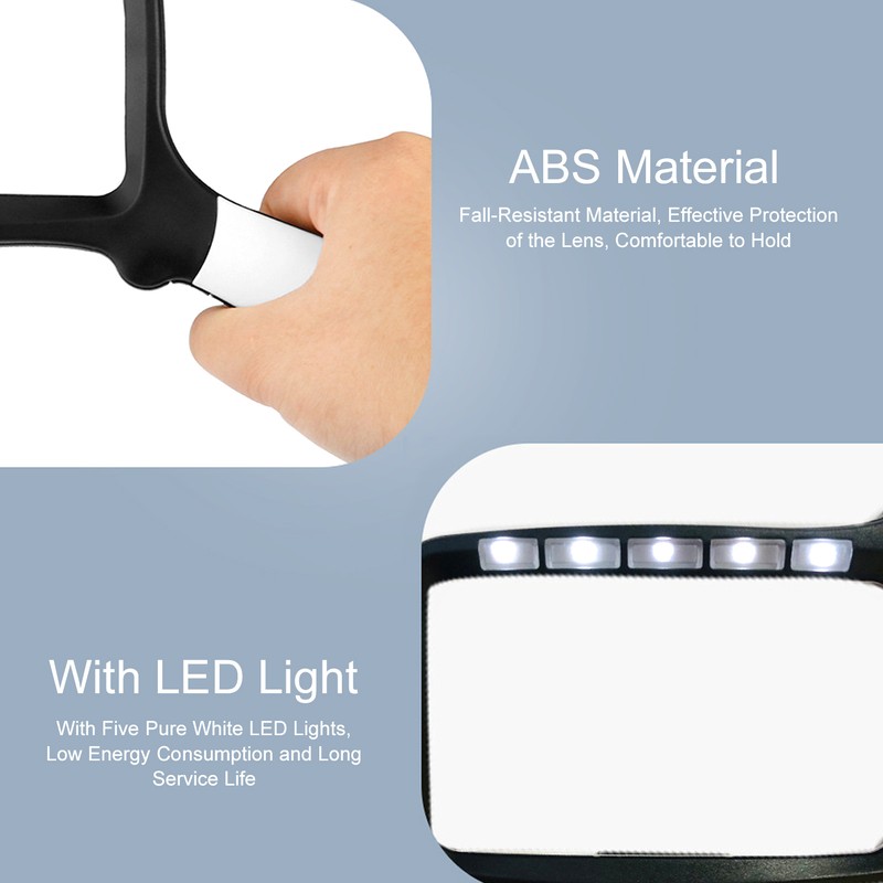 Magnifying Glass Foldable Handheld 5 LED Lights HighDefinition Acrylic Magnifier