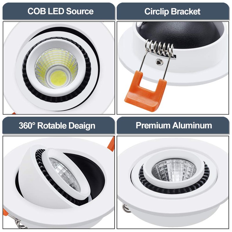 YGS-Tech 2 Inch Eyeball Gimbal LED Recessed Lighting Dimmable Downlight,