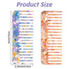 Hair Detangling Comb, 2 Pack Tortoise Shell Comb 4.7 Inch Acetate Wide Tooth Combs No Handle Styling Combs for for Women Girls Long Short Wet and Dry (Purple, Apricot)