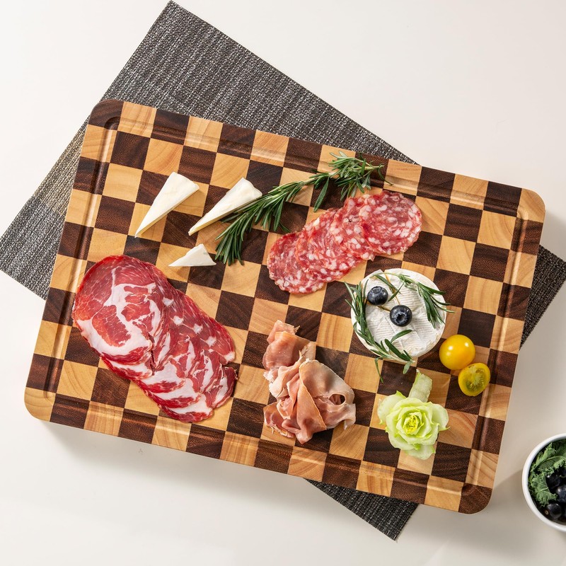 FYCTIO Wooden Cutting Boards for Kitchen, Checkered Cutting Board 1.2"